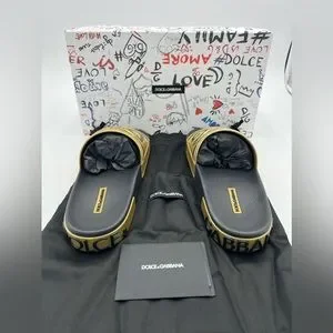 New Dolce & Gabbana Men\'s Sandals Size 42 Slider Gold Dolce & Gabbana | Shoes | New Dolce Gabbana Mens Sandals  main image 4